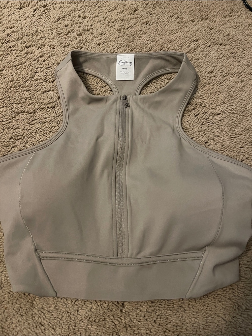 BuffBunny Front-Zip Sports Bra in Taupe